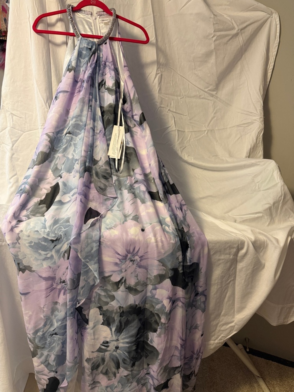 Calvin Klein Sequin-Embellished Dress gray, lavender